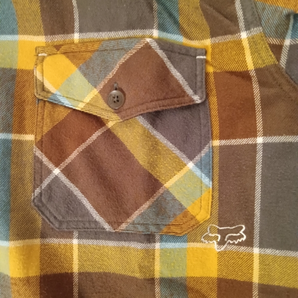 Fox Deluxe Men's Flannel Shirt(XXL)- plaid pattern-brown, mustard,teal and white - Picture 8 of 12
